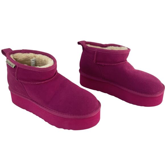 Bearpaw Fuchsia Suede Shearling-Lined Emma Short Boots Women's Size 6 Preowned - Picture 1 of 7